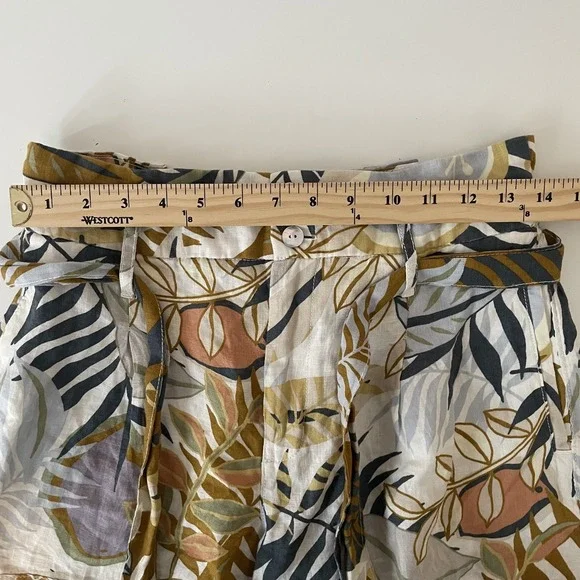 Cynthia Rowley 100% Linen Paperbag Floral Leaf Shorts Sz M Resort Tropical Boho - Picture 9 of 11